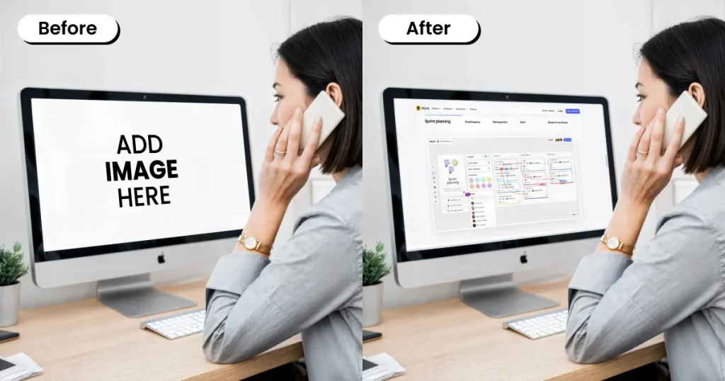 iMac mockup of a person talking on the phone