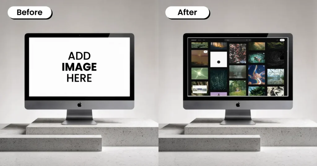 iMac mockup on a minimalistic stand