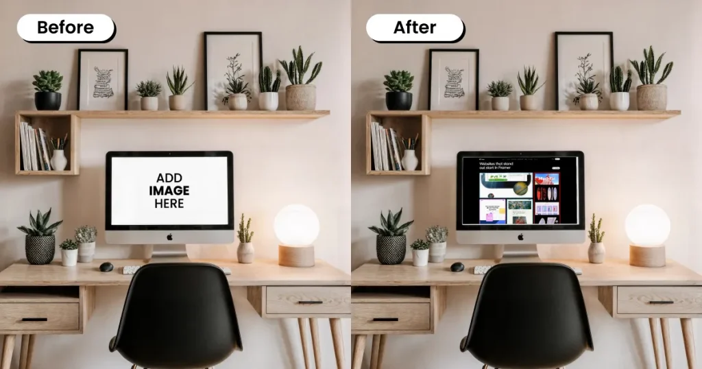 Free iMac mockup template on a study table