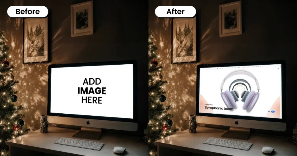 iMac mockup with a holiday theme