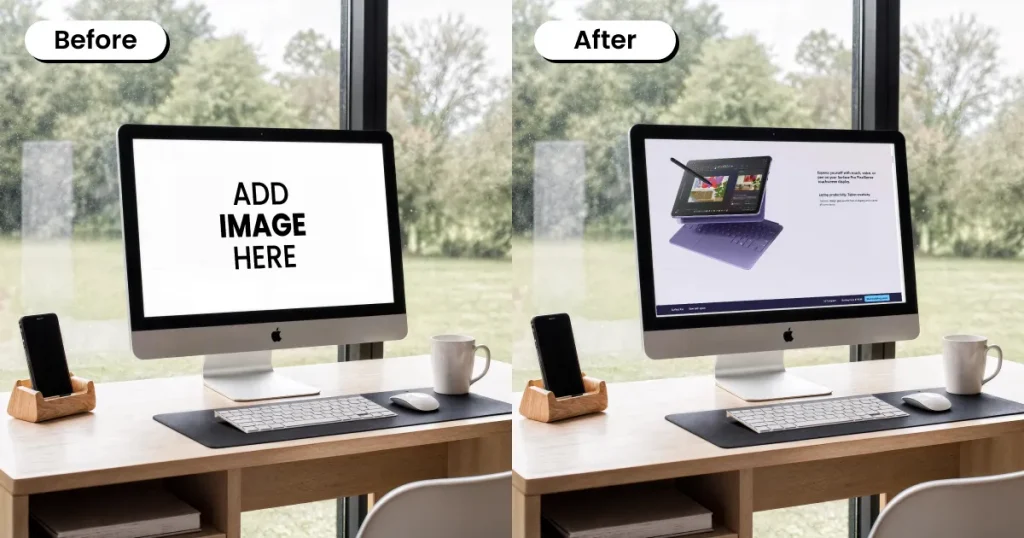 iMac mockup with a scenic background