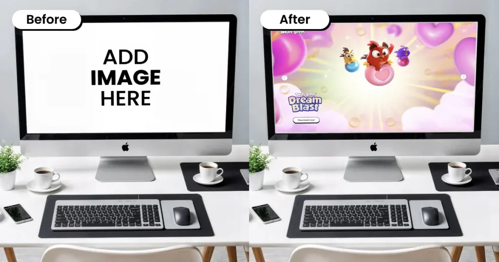iMac mockup with an iPhone