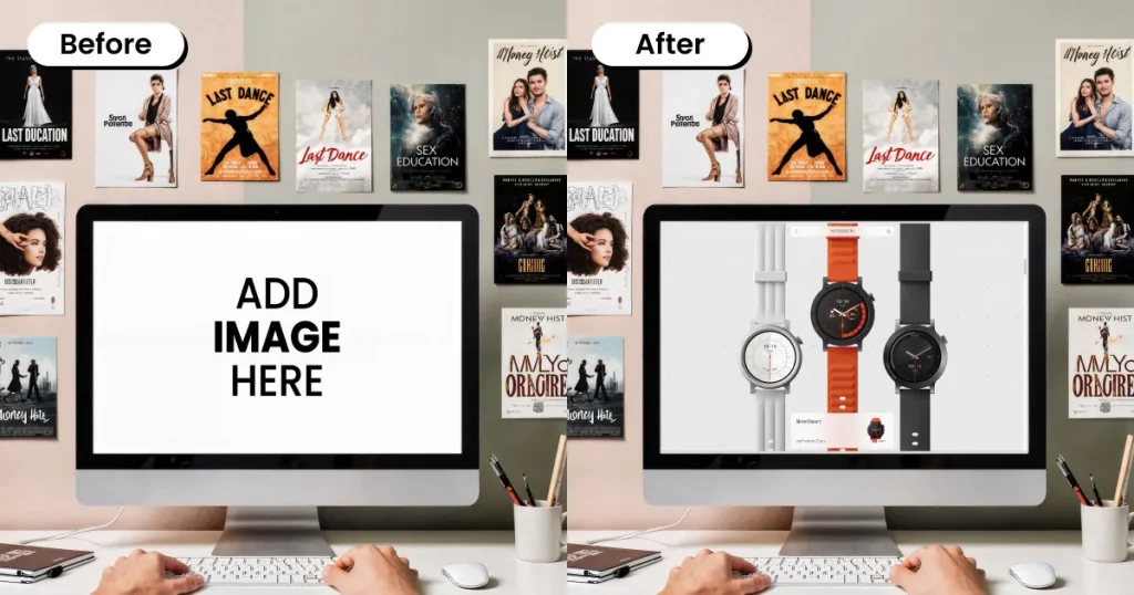 iMac mockup with posters