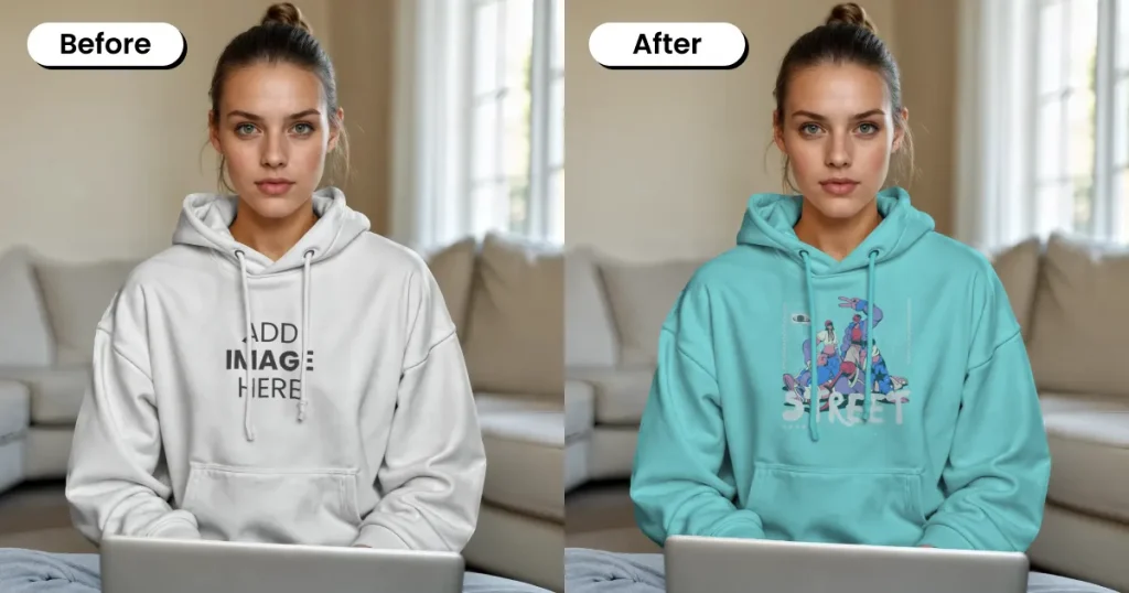 oversized hoodie mockup template while using laptop