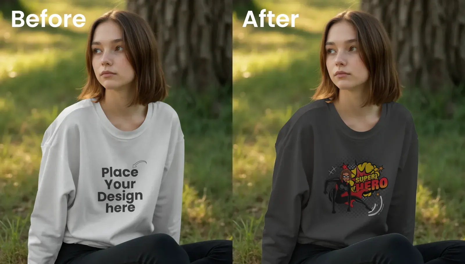 Lifestyle nature sweatshirt mockup featuring young woman