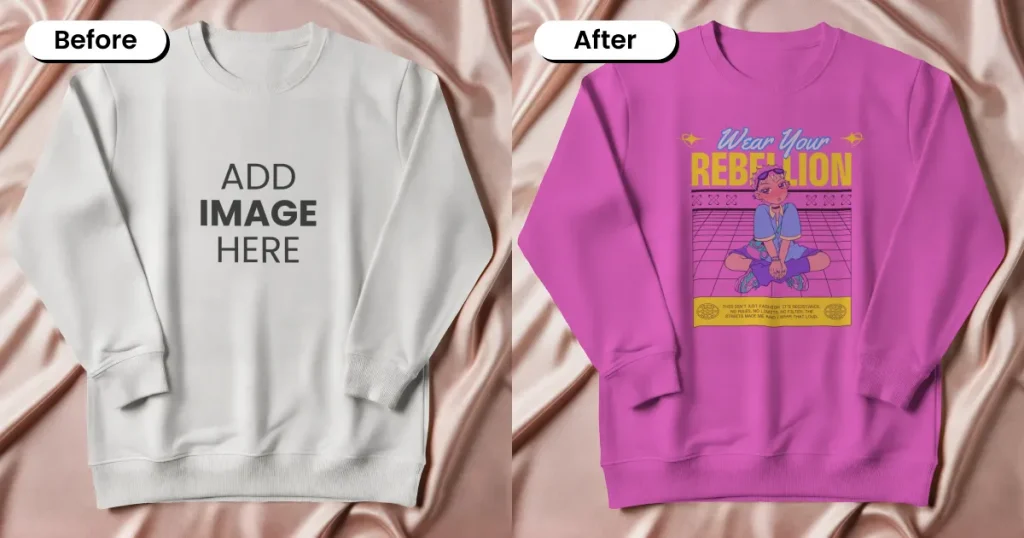 Bright hanging sweatshirt mockup template against a textured wall