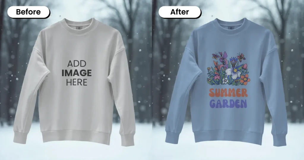 Minimalist floating sweatshirt mockup in winter scene
