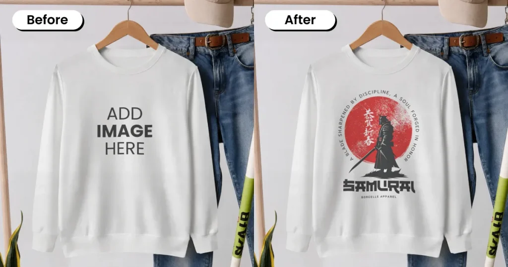 Minimalist outfit display sweatshirt mockup with jeans