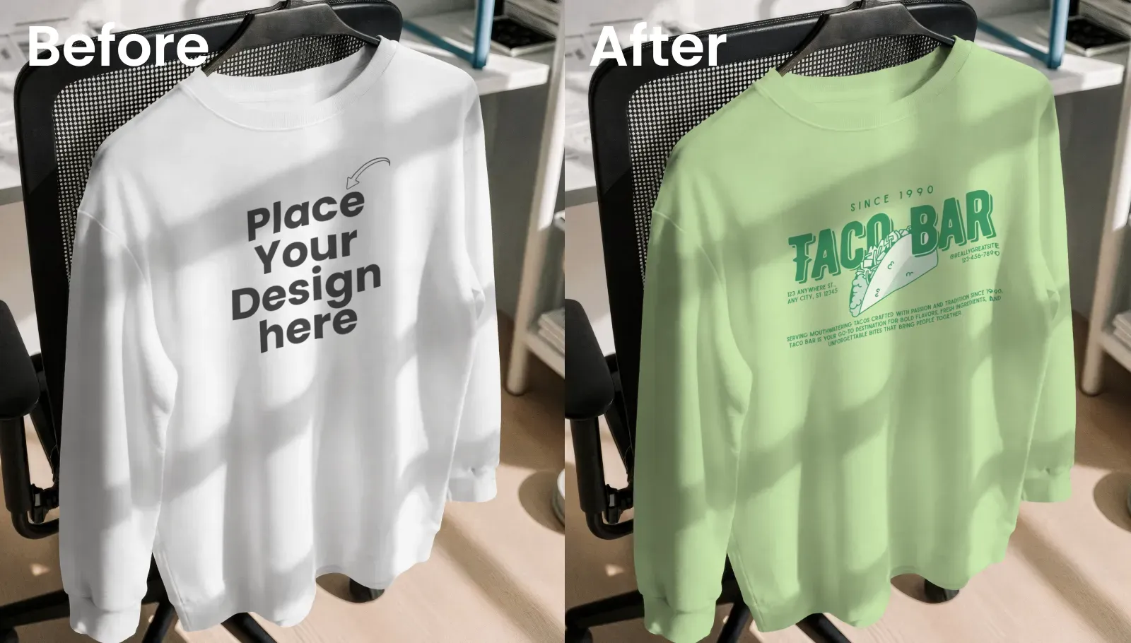 Minimalist workspace sweatshirt mockup