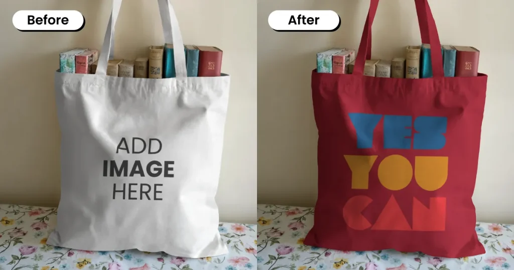 Tote bag mockup filled with vintage books