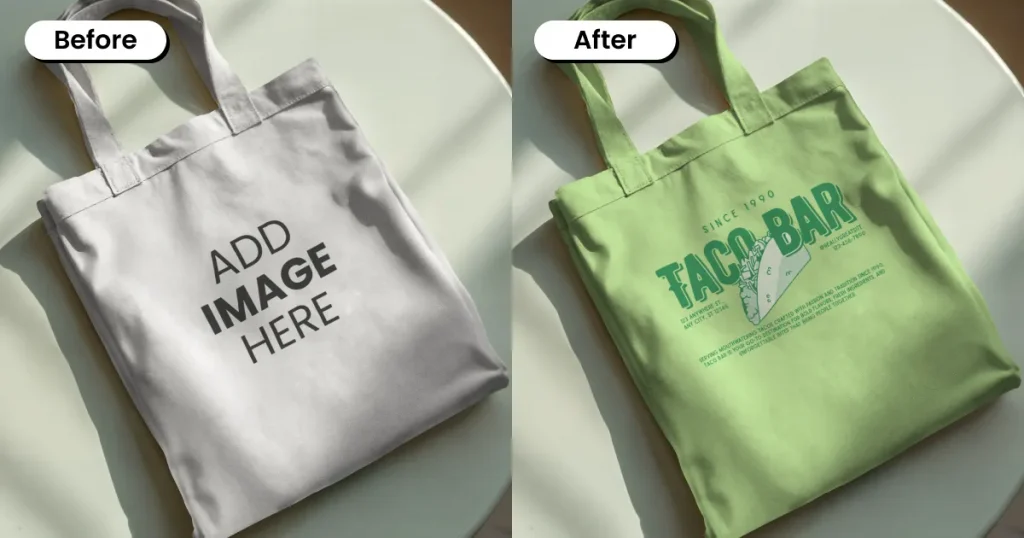 Tote bag mockup on a circular table