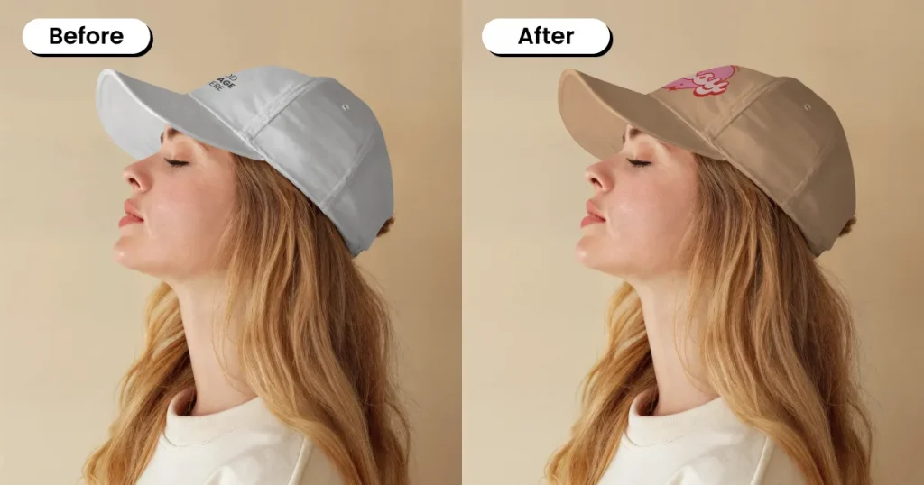 Cap mockup of a woman in a beige background