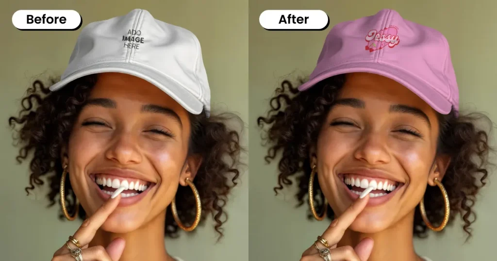 Smiling woman cap mockup