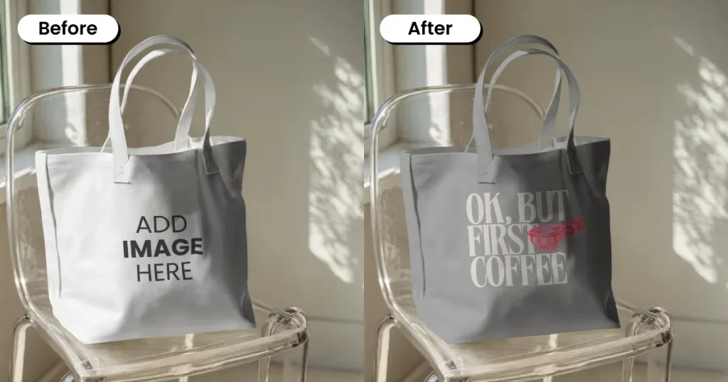 Tote bag mockup on a transparent chair