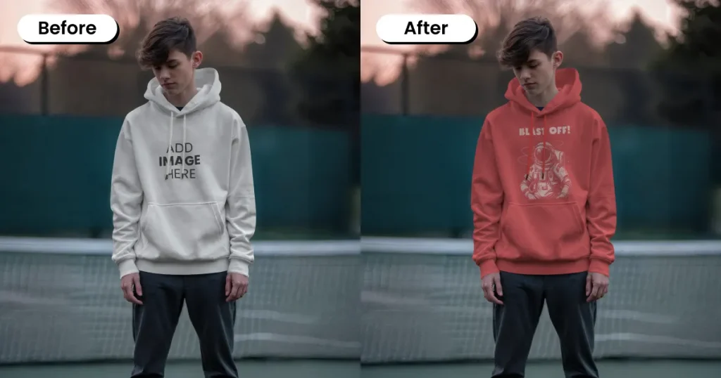 male model in a tennis court hoodie mockup