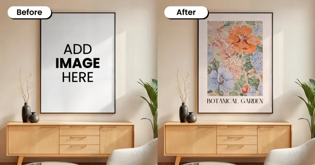 poster mockup templates in a modern living room