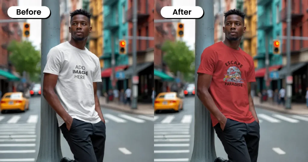On-model t-shirt mockup in a vibrant background