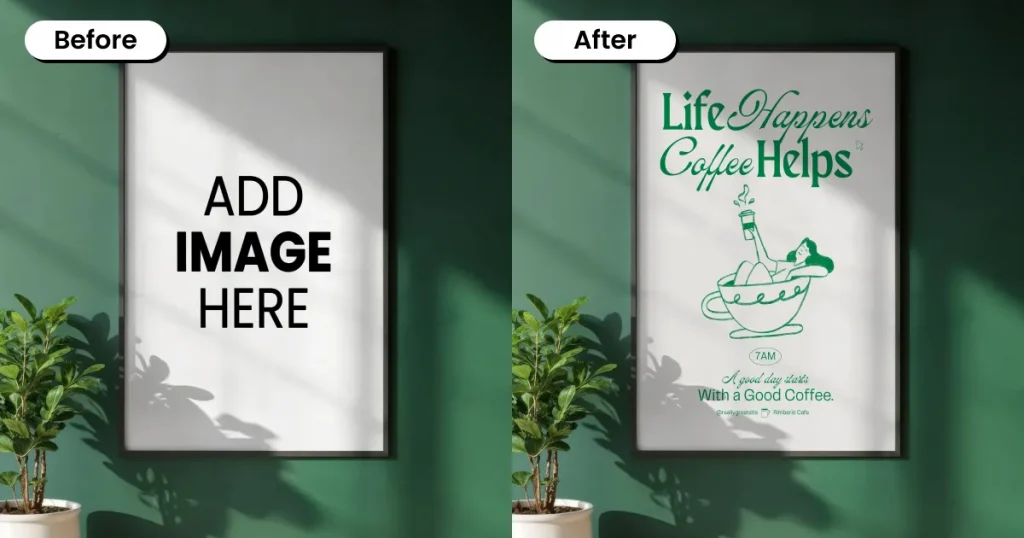 Poster mockup on a green background