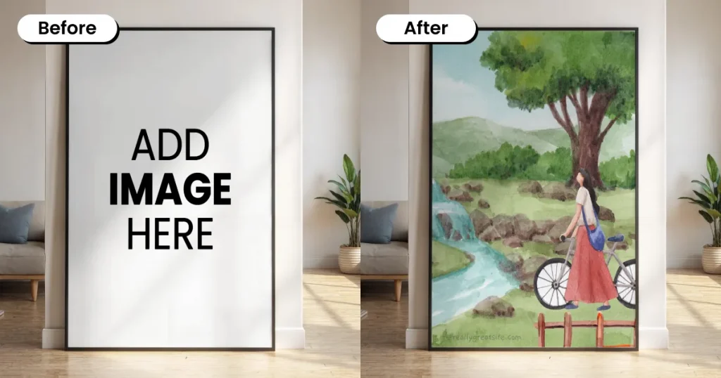 Outdoor poster mockup in an art gallery