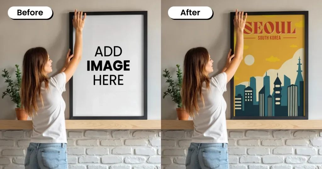 Poster mockup on a shelf