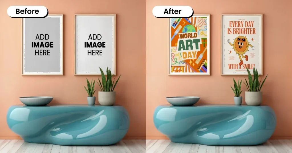 Dual poster mockups styled with designer furniture