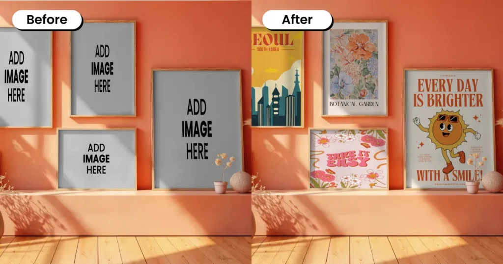 Multiple poster mockups with a colourful background