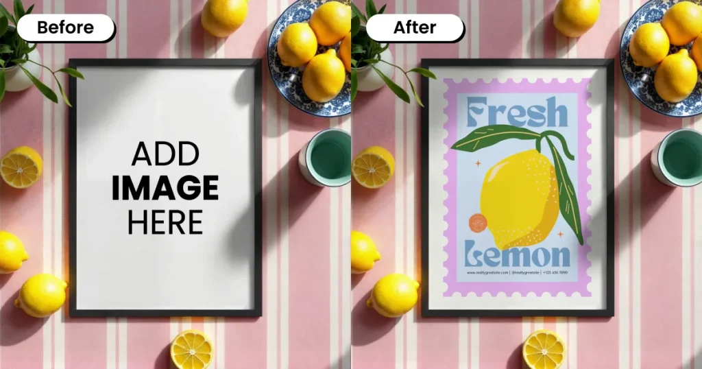 poster mockup placed on a tabletop setting