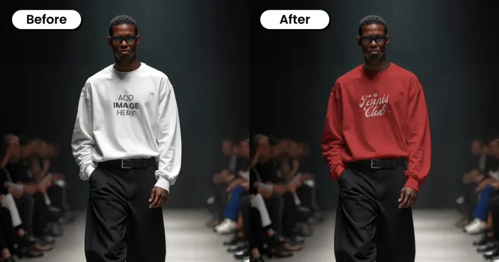 Runway lifestyle sweatshirt mockup with male model