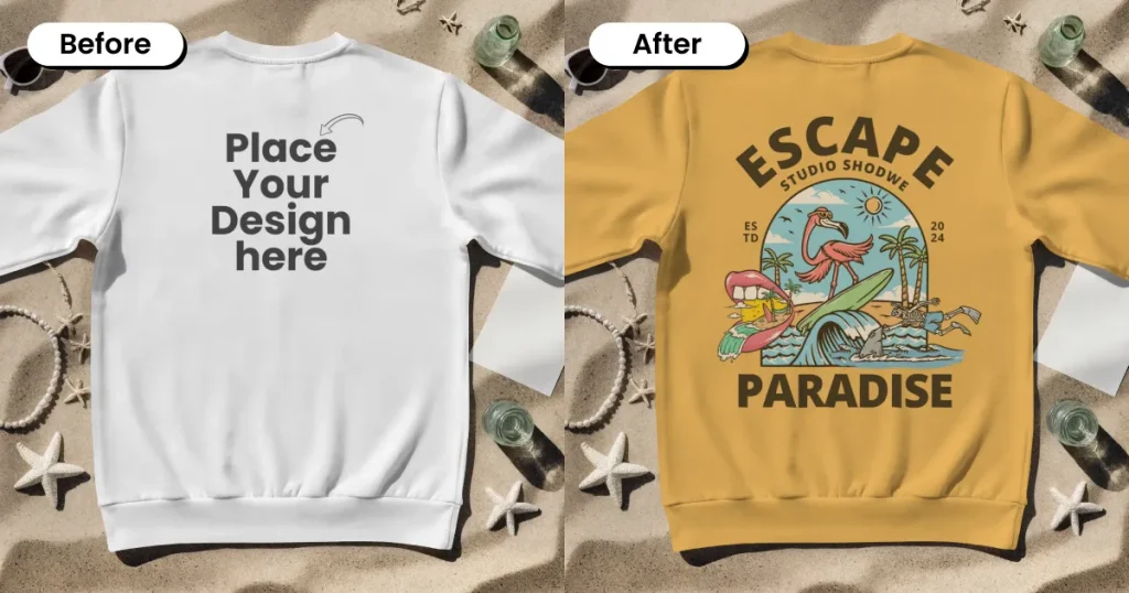 Sandy flat lay sweatshirt mockup with beach accessories