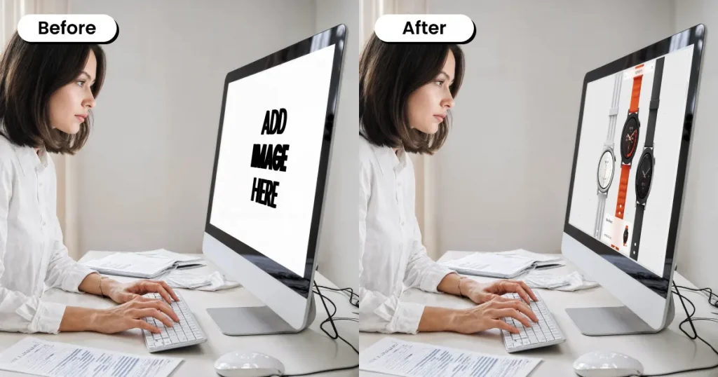 Side angle view of an iMac mockup