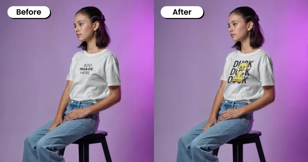 Side-view female model t-shirt mockup