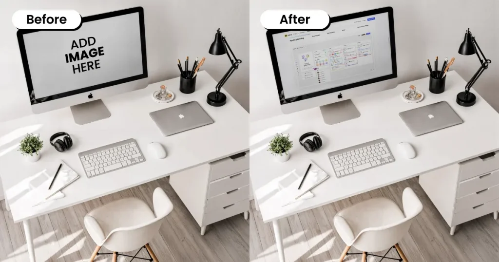 Top angle view of an iMac mockup