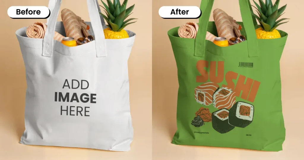 Tote bag mockup filled with groceries