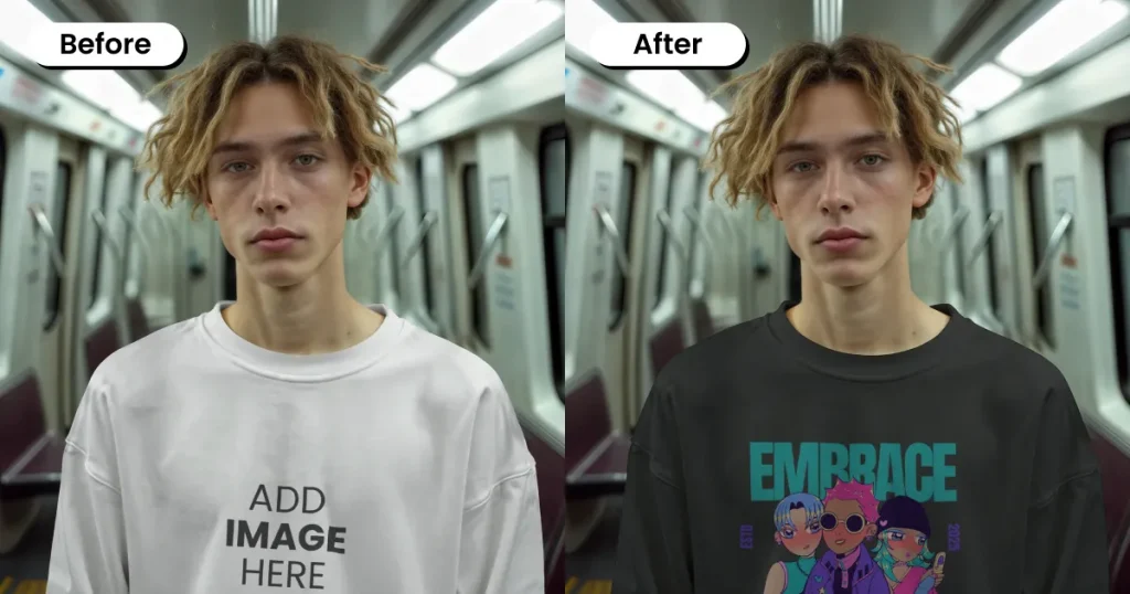 Urban lifestyle sweatshirt mockup in subway scene