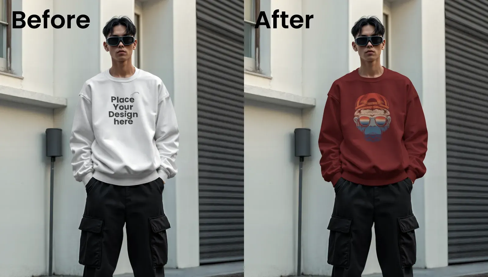 Urban streetwear sweatshirt mockup with oversized fit