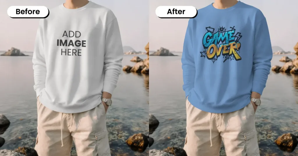 Waterfront casual sweatshirt mockup for gentle style
