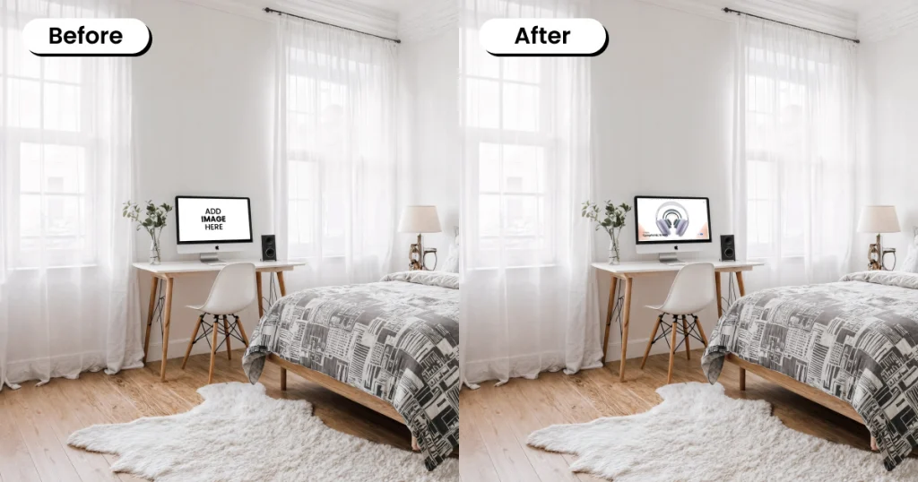 Wide angle view of an iMac mockup