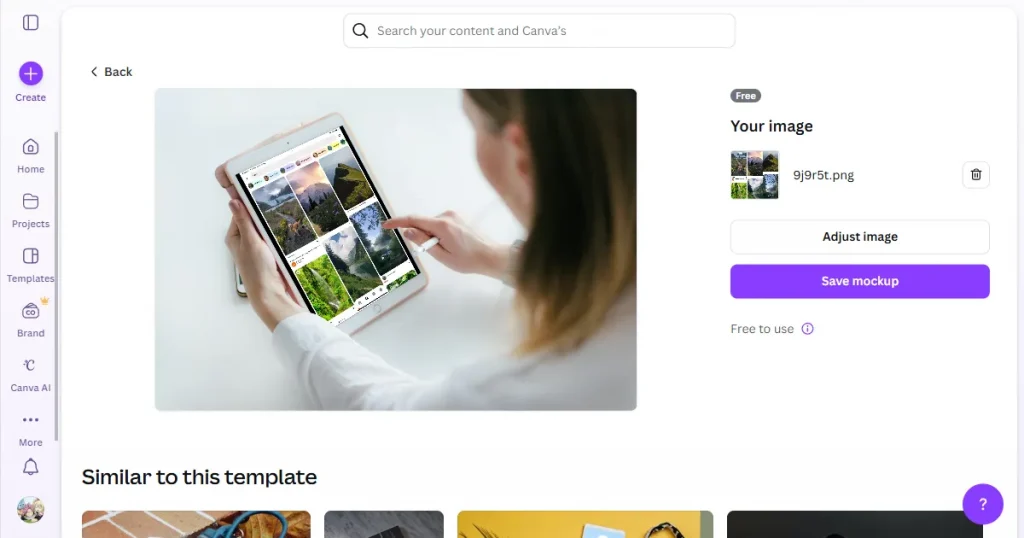 Canva mockup export option