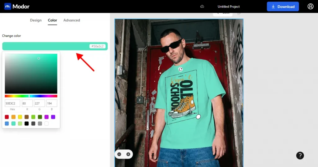 change the color of t-shirt mockup on modor