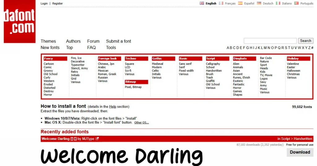 dafont dashboard