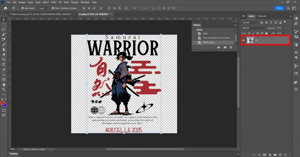 delete the older t-shirt design in photoshop