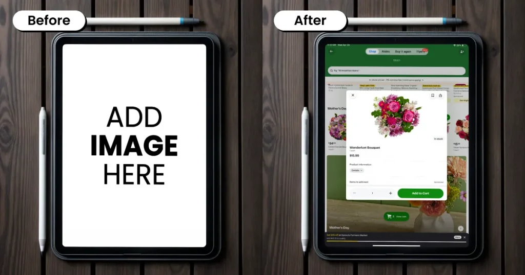 Flatlay ipad mockup on a textured background