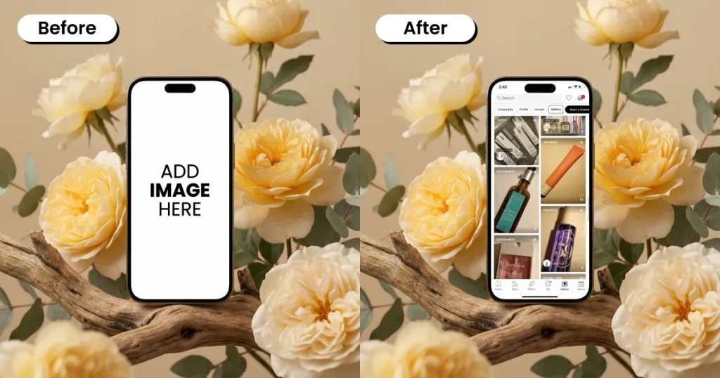 iPhone mockup template with floral background