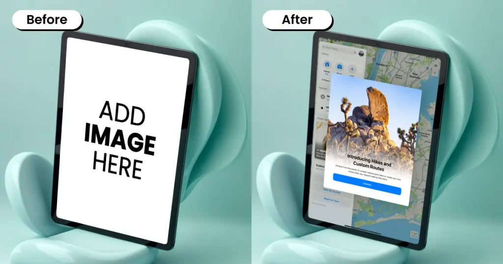 Futuristic ipad mockup on a stand