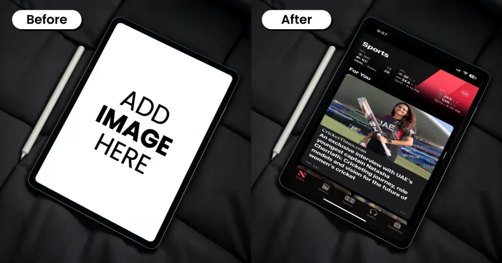 iPad mockup in a black background