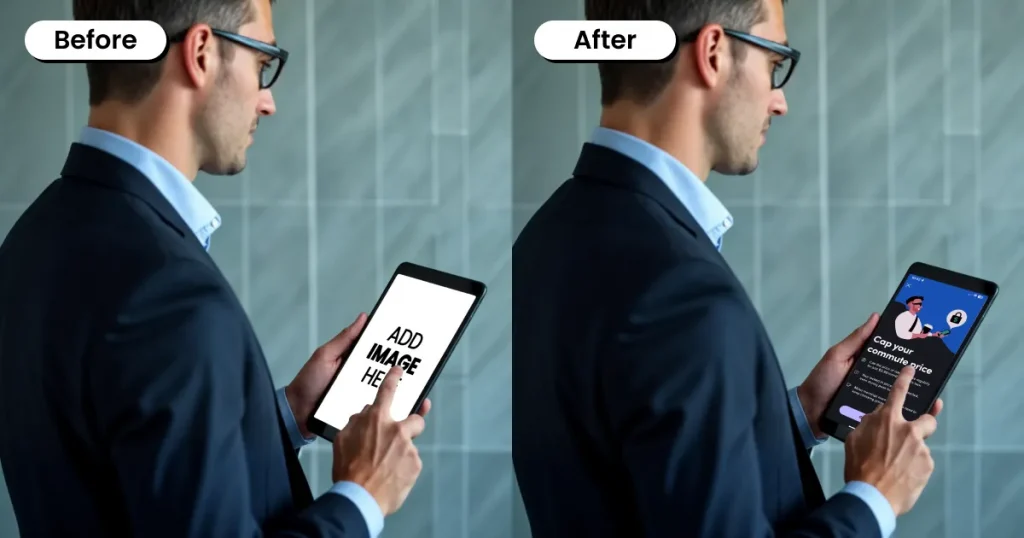 Free iPad mockup of a man in a suit