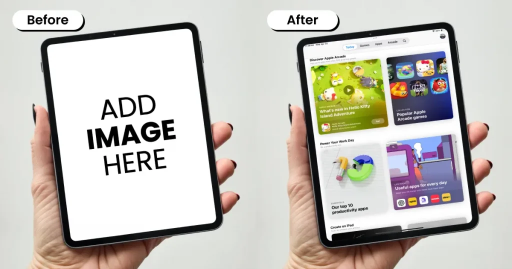 iPad mockup of a person holding an iPad