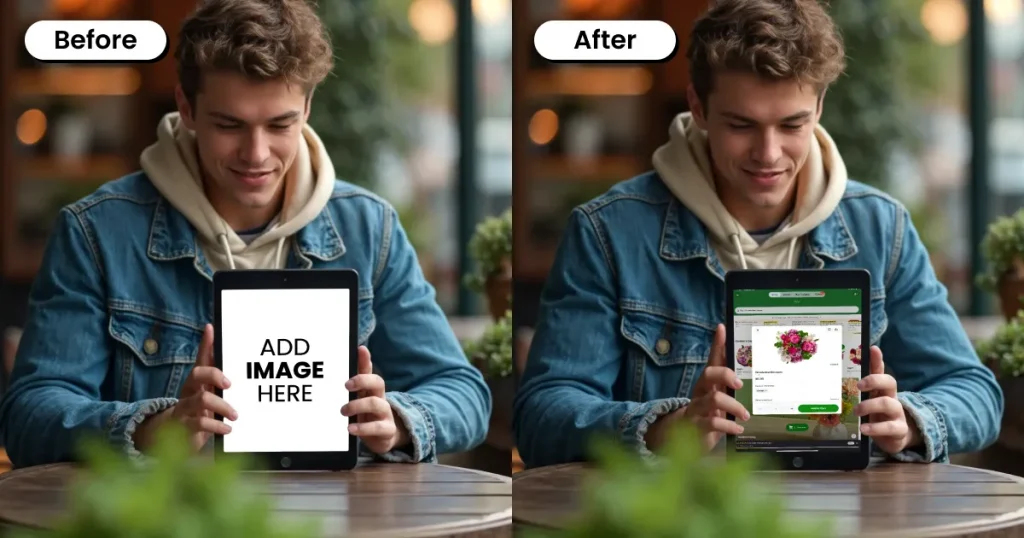 iPad mockup of a person showing their design