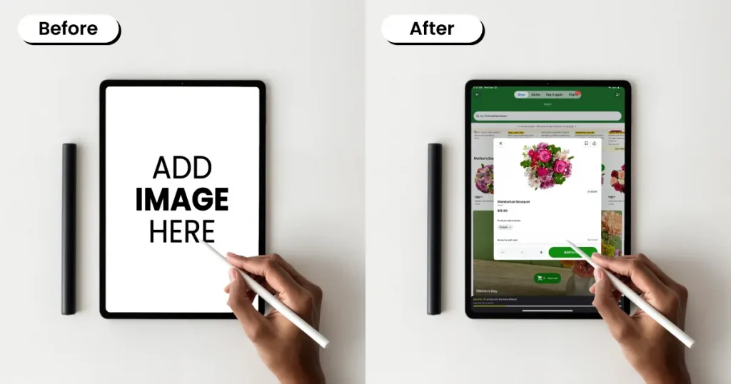 iPad mockup of a person using an Apple Pencil