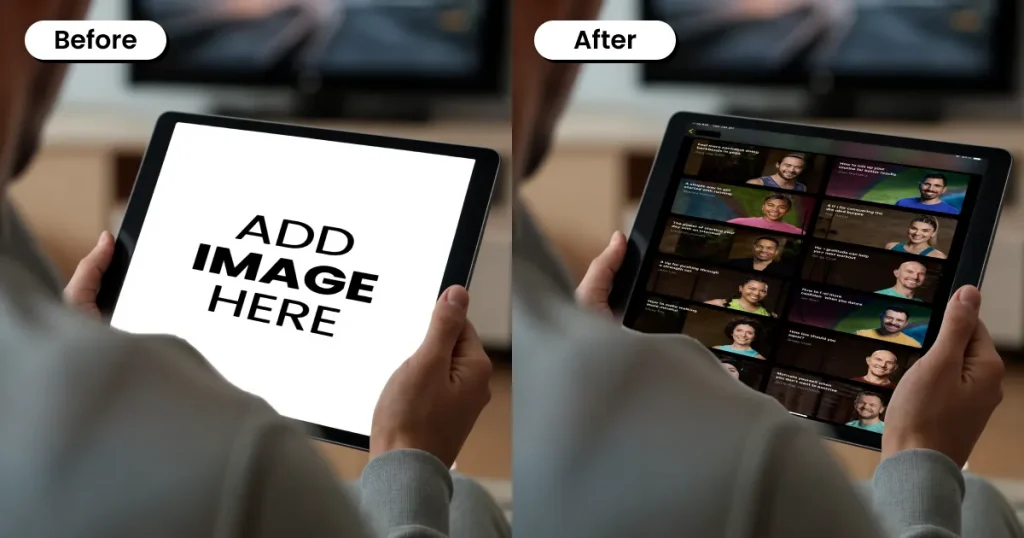 iPad mockup of a person watching videos